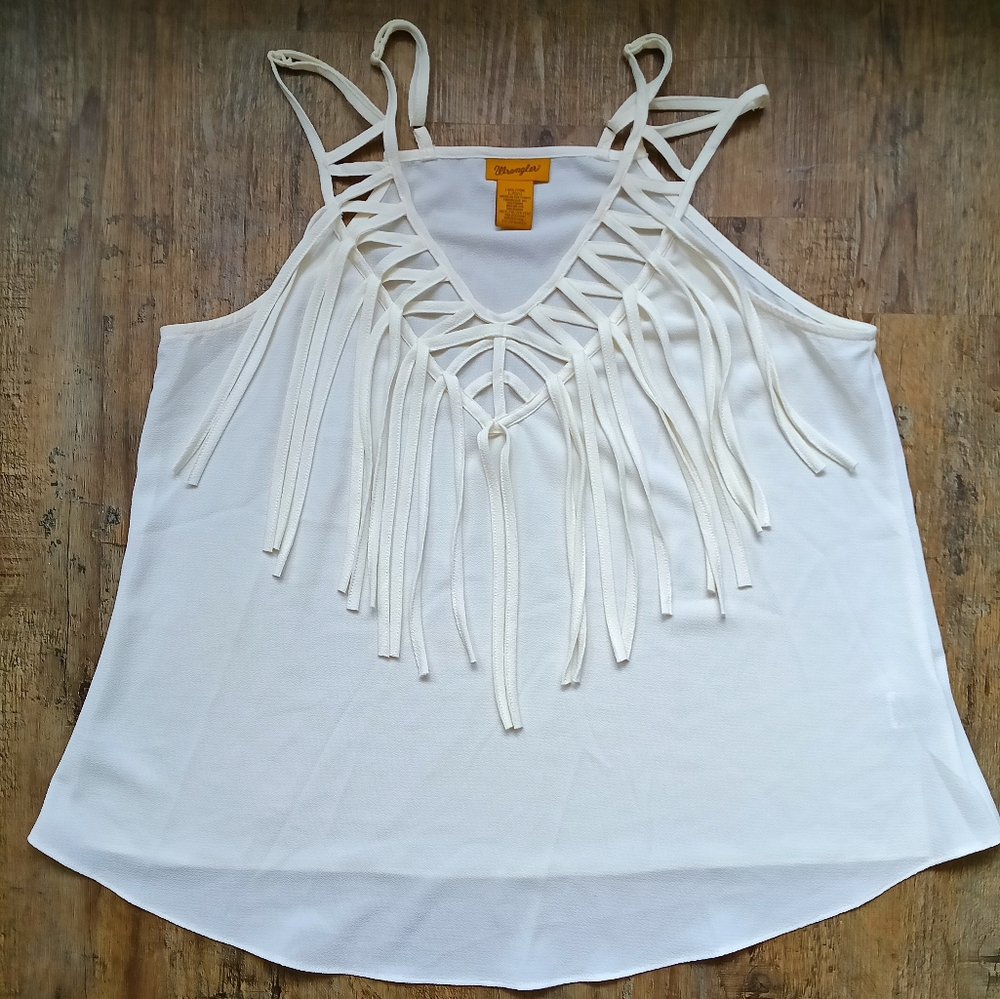 Wrangler White Fringe Tank Top Size Large